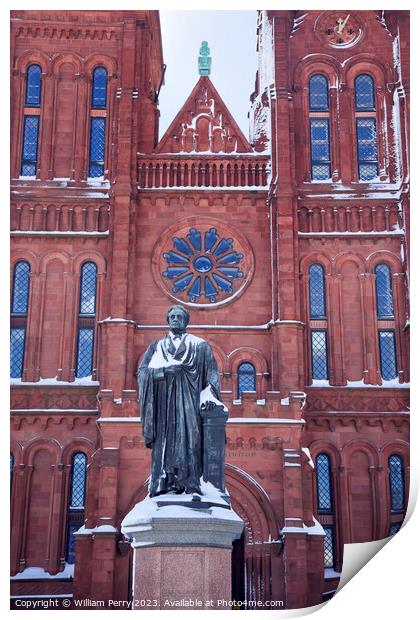 Smithson Statue After the Snow Smithsonian Castle Washington DC Print by William Perry