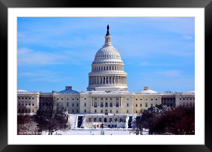 US Capitol Dome Houses of Congress After Snow Washington DC Framed Mounted Print by William Perry