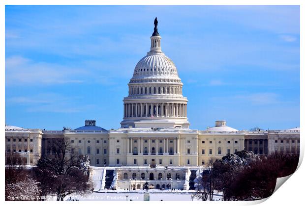 US Capitol Dome Houses of Congress After Snow Washington DC Print by William Perry