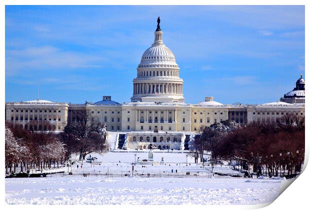 US Capitol Dome Houses of Congress After Snow Washington DC Print by William Perry