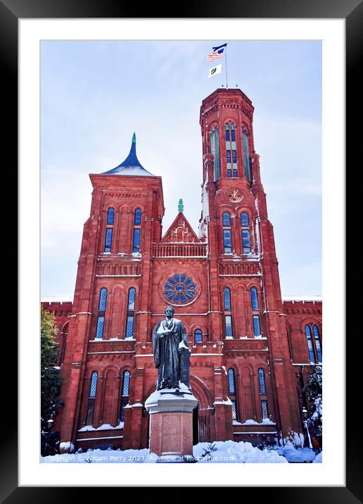 Smithson Statue After the Snow Smithsonian Castle Washington DC  Framed Mounted Print by William Perry