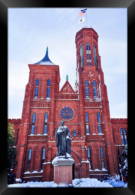 Smithson Statue After the Snow Smithsonian Castle Washington DC  Framed Print by William Perry