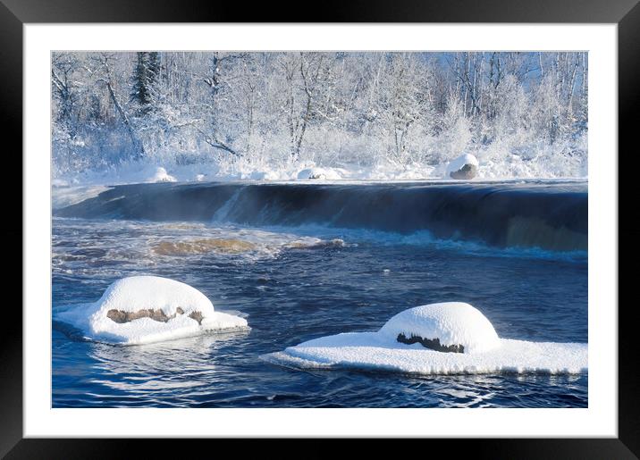 winter along the Whiteshell River Framed Mounted Print by Dave Reede