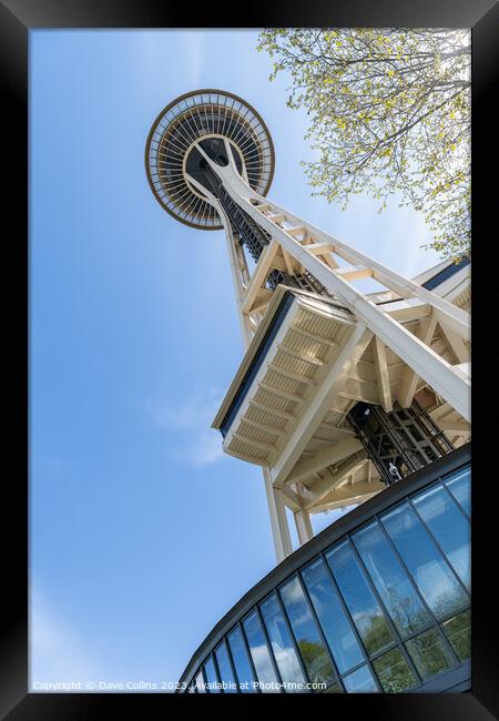 The Space Needle looking up from the north side, Seattle, Washington Framed Print by Dave Collins