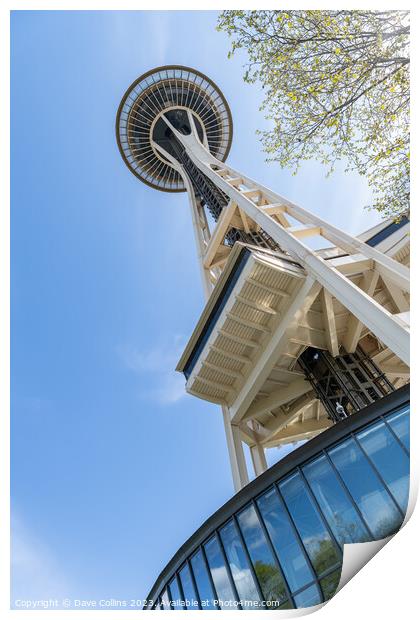 The Space Needle looking up from the north side, Seattle, Washington Print by Dave Collins