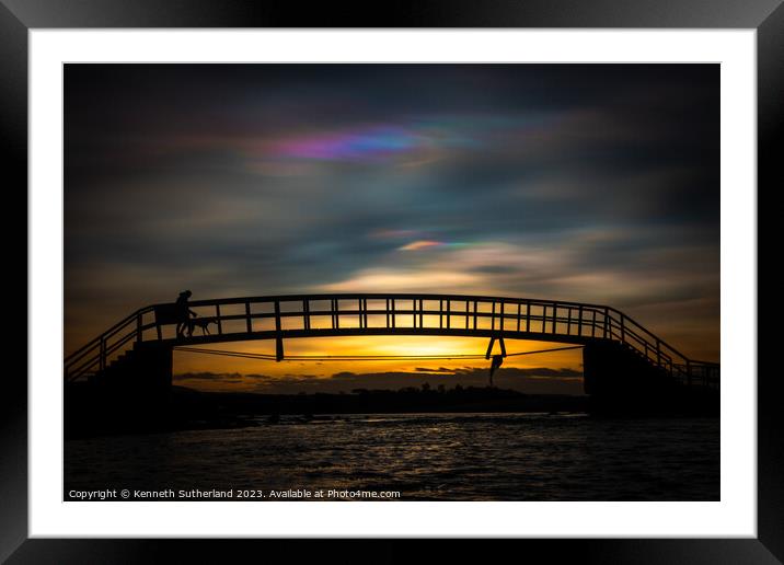 Belhaven Bridge, sunset and rainbow clouds Framed Mounted Print by Kenneth Sutherland
