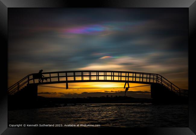 Belhaven Bridge, sunset and rainbow clouds Framed Print by Kenneth Sutherland