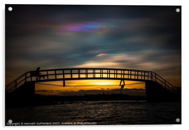 Belhaven Bridge, sunset and rainbow clouds Acrylic by Kenneth Sutherland