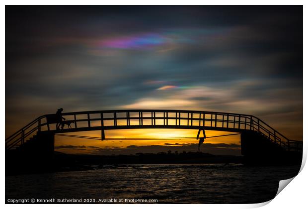 Belhaven Bridge, sunset and rainbow clouds Print by Kenneth Sutherland