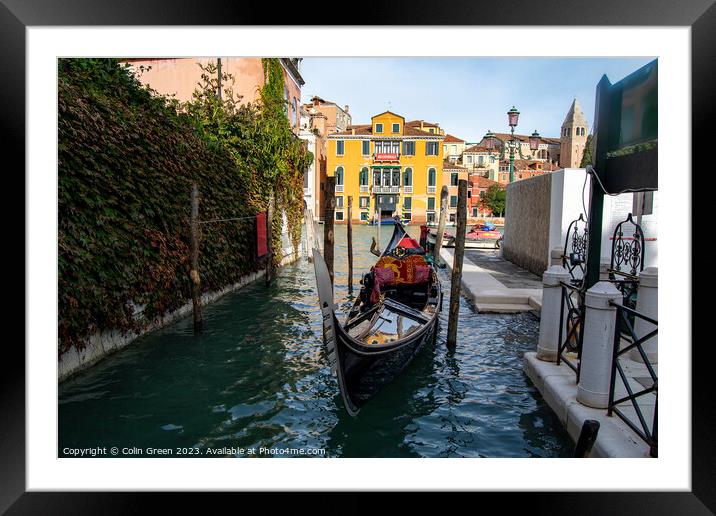 Gondola Parked in Venice Framed Mounted Print by Colin Green