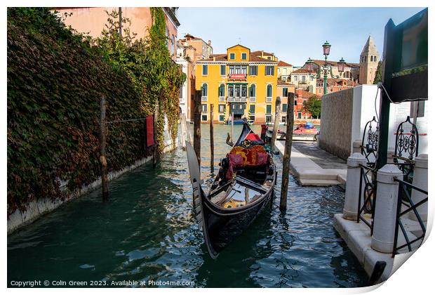 Gondola Parked in Venice Print by Colin Green