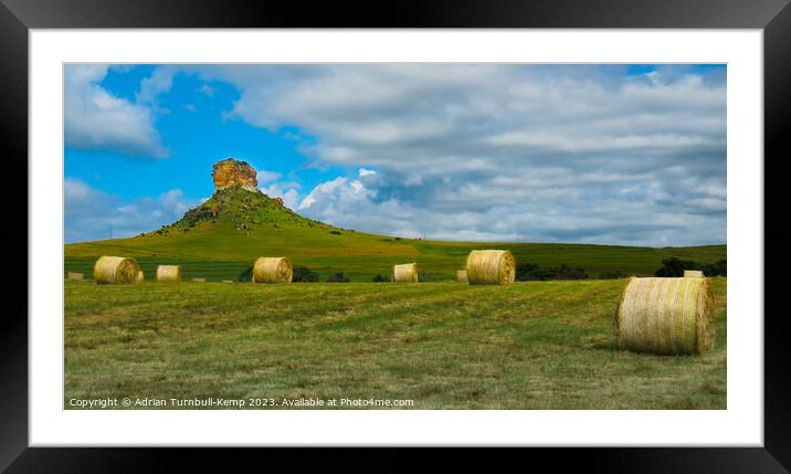 Hay bale harvest under Surrender Hill near Fouriesburg Framed Mounted Print by Adrian Turnbull-Kemp