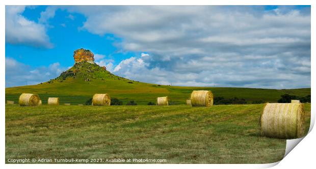 Hay bale harvest under Surrender Hill near Fouriesburg Print by Adrian Turnbull-Kemp