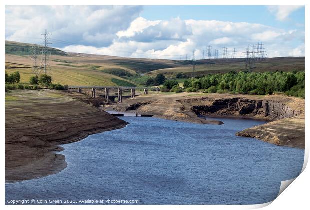 Low Water at Baitings Reservoir Print by Colin Green