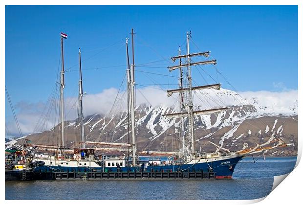 Sailing Ship Antigua in Longyearbyen harbour Svalbard Print by Martyn Arnold