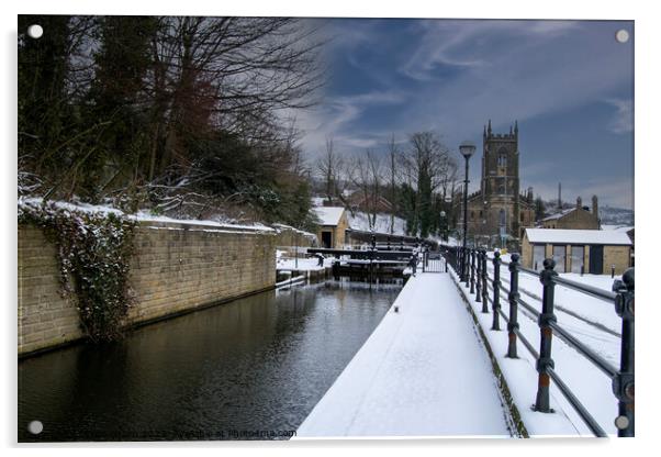 Snow at Tuel Lane Lock. Acrylic by Colin Green
