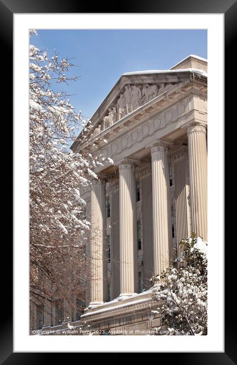 Commerce Department Statues Columns After the Snow Washington DC Framed Mounted Print by William Perry