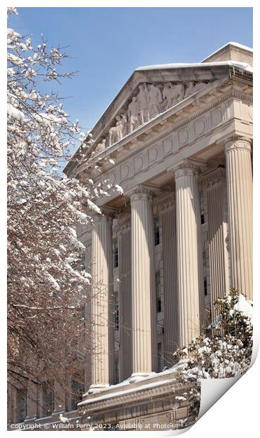Commerce Department Statues Columns After the Snow Washington DC Print by William Perry