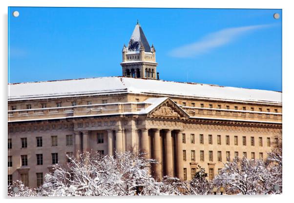 Commerce Department Old Post Office After the Snow Constitution  Acrylic by William Perry