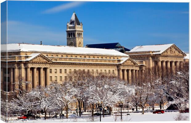 Commerce Department Old Post Office  Snow Washington DC Canvas Print by William Perry