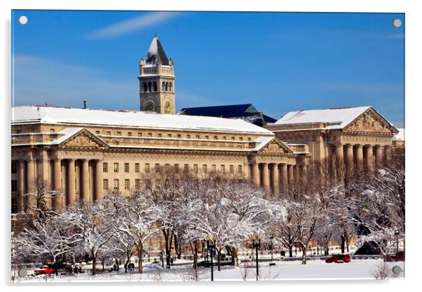 Commerce Department Old Post Office  Snow Washington DC Acrylic by William Perry