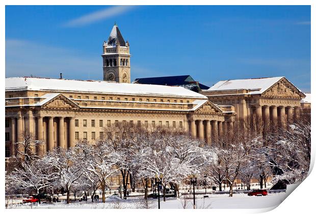 Commerce Department Old Post Office  Snow Washington DC Print by William Perry