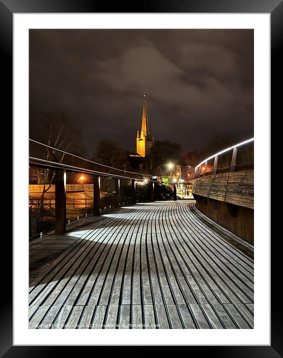 Norwich Cathedral from Jarrold Bridge at Night Framed Mounted Print by Sally Lloyd