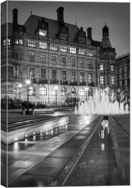 Sheffield Town Hall and Goodwin Fountain at Night    Canvas Print by Darren Galpin
