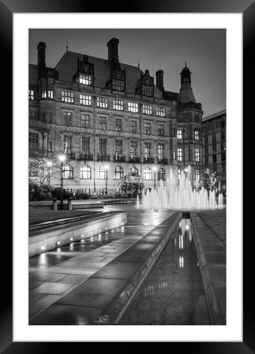 Sheffield Town Hall and Goodwin Fountain at Night    Framed Mounted Print by Darren Galpin