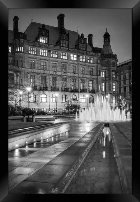Sheffield Town Hall and Goodwin Fountain at Night    Framed Print by Darren Galpin