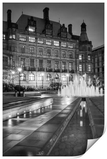 Sheffield Town Hall and Goodwin Fountain at Night    Print by Darren Galpin