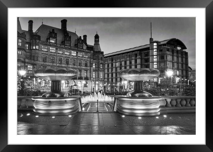 Sheffield Town Hall and Peace Gardens at Night    Framed Mounted Print by Darren Galpin