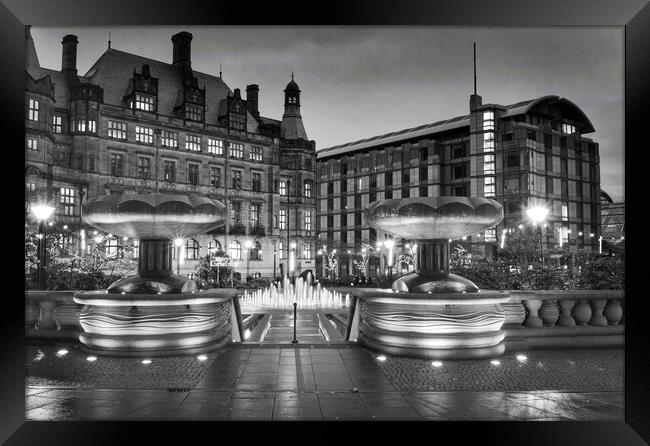 Sheffield Town Hall and Peace Gardens at Night    Framed Print by Darren Galpin
