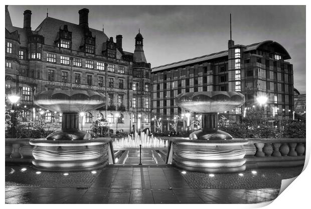 Sheffield Town Hall and Peace Gardens at Night    Print by Darren Galpin