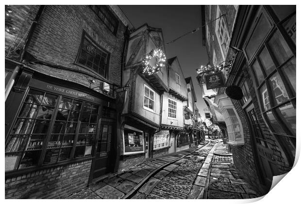 York Shambles at Night BW Print by Alison Chambers