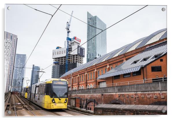 Metrolink tram approaching Manchester city centre Acrylic by Jason Wells