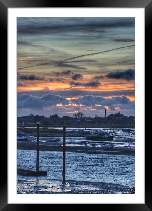Sky cloudscape sunrise over Brightlingsea Harbour  Framed Mounted Print by Tony lopez