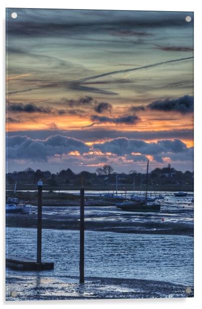 Sky cloudscape sunrise over Brightlingsea Harbour  Acrylic by Tony lopez
