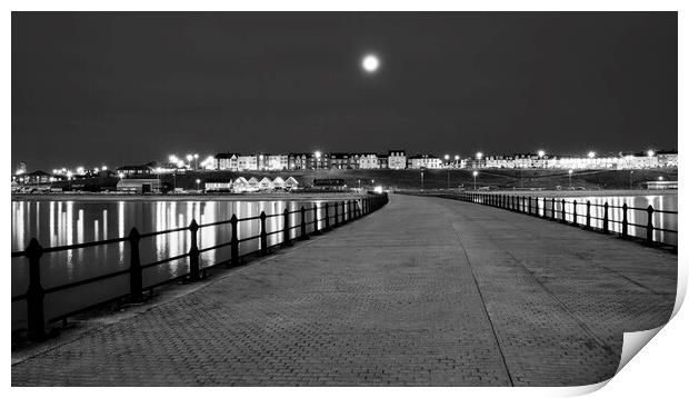 Moonset over Roker Seafront: Sunderland Print by Tim Hill