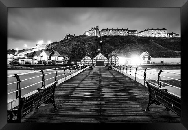 Saltburn by the Sea Black and White Framed Print by Tim Hill