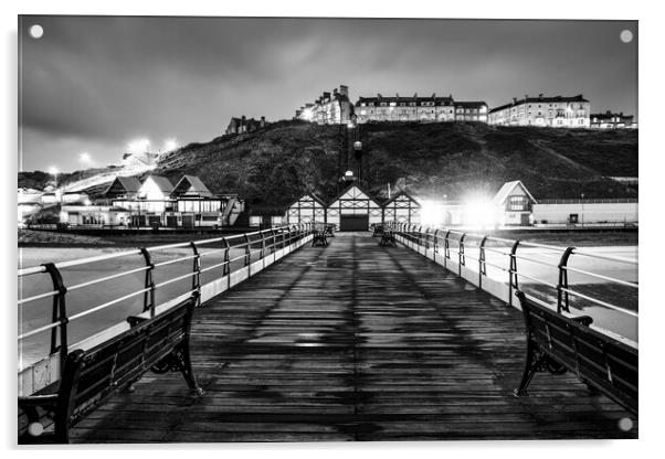 Saltburn by the Sea Black and White Acrylic by Tim Hill