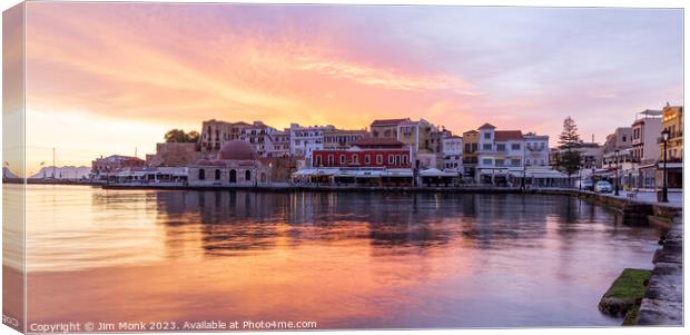 Old Venetian harbour at sunrise, Chania Canvas Print by Jim Monk