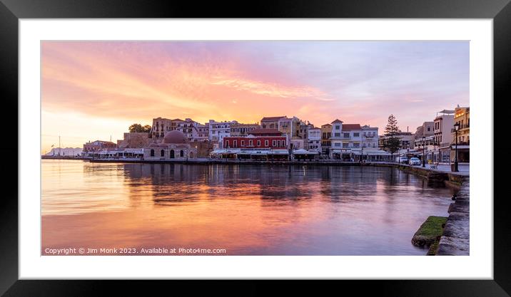 Old Venetian harbour at sunrise, Chania Framed Mounted Print by Jim Monk