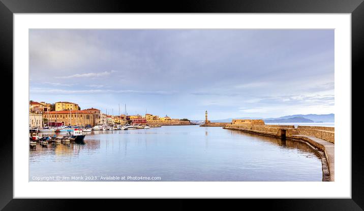 The Old Venetian Harbour at Chania, Crete Framed Mounted Print by Jim Monk