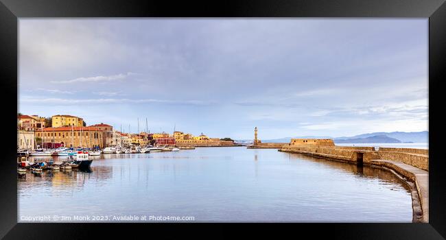 The Old Venetian Harbour at Chania, Crete Framed Print by Jim Monk