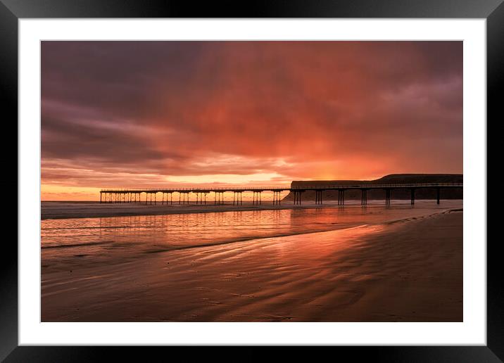  Moody Rainy Sunrise ~ Saltburn by the Sea Framed Mounted Print by Tim Hill