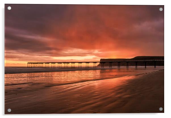  Moody Rainy Sunrise ~ Saltburn by the Sea Acrylic by Tim Hill