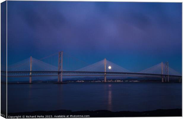 Queensferry Crossings and the Moon Canvas Print by Richard Perks