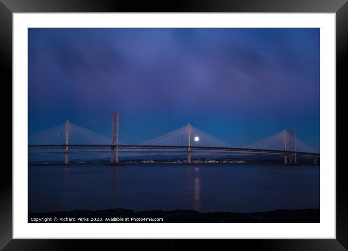 Queensferry Crossings and the Moon Framed Mounted Print by Richard Perks