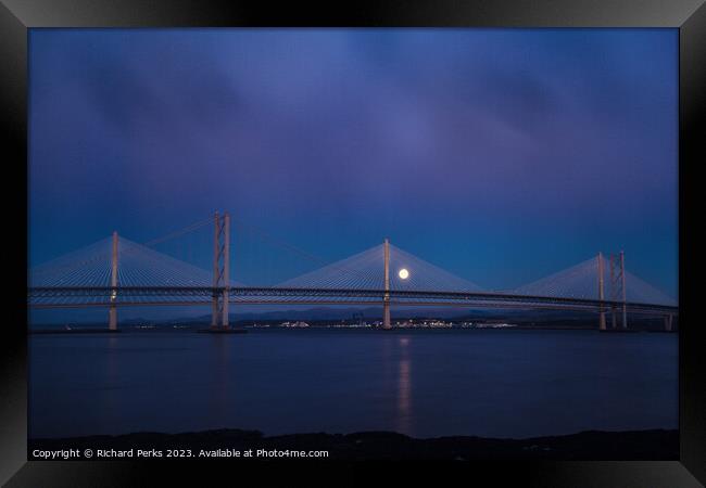 Queensferry Crossings and the Moon Framed Print by Richard Perks